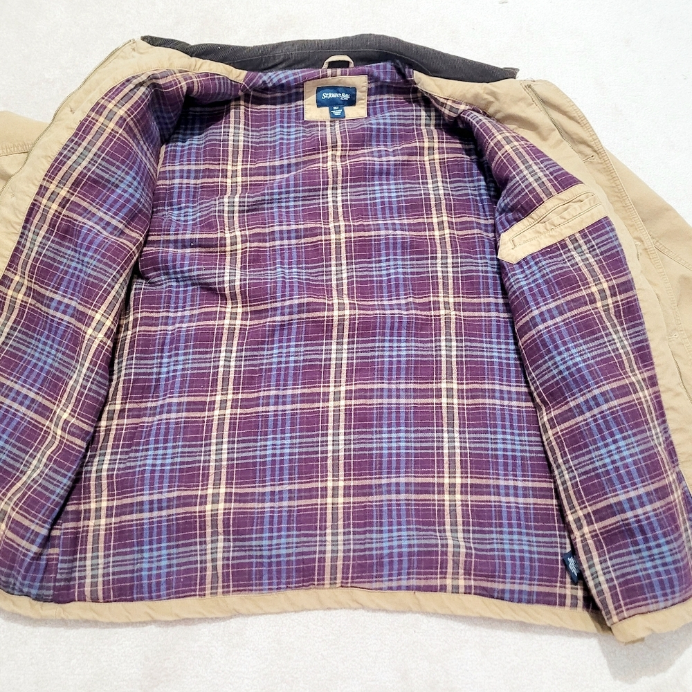 St John’s Bay Barn Coat Chore Jacket 2XLT Tan Brown Corduroy Collar Plaid Lined - Picture 8 of 14